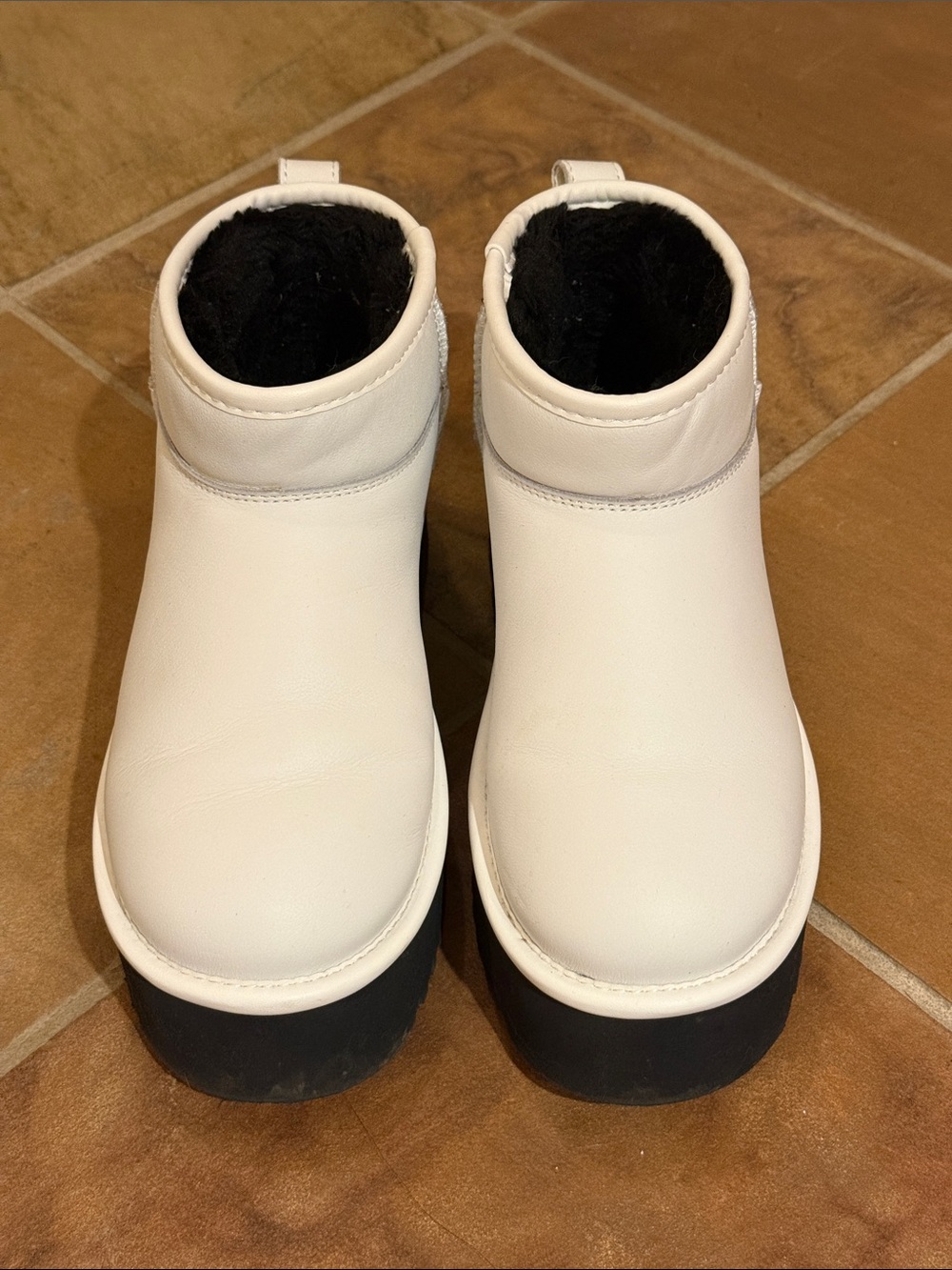 Project Cloud Platform White Ankle Boots with Black Sole - Cozy Lined